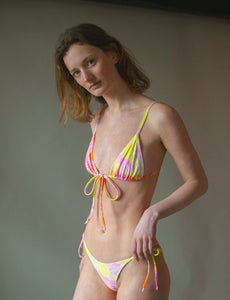 Pink, yellow and orange triangle bikini that ties in the front
